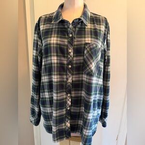 Vineyard Vines Navy and Lime Plaid Shirt